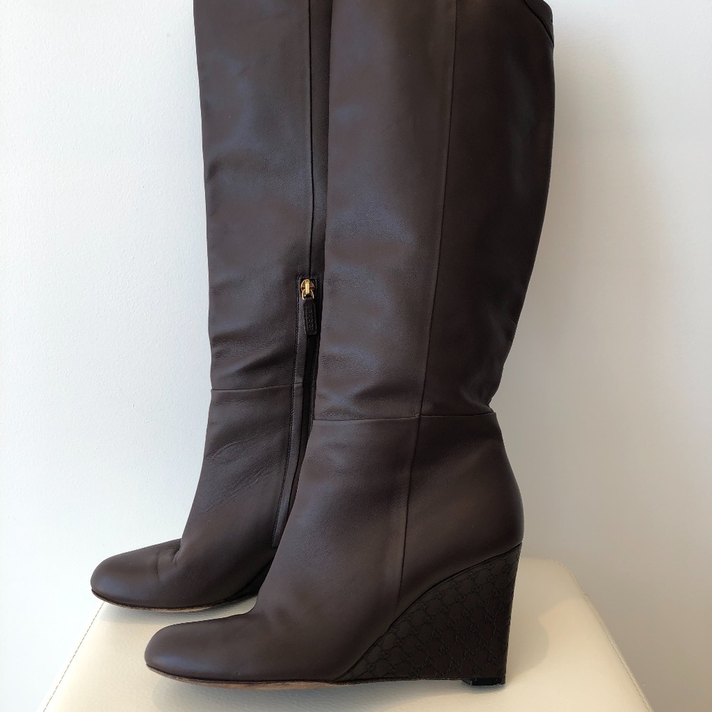 Gucci GG Embossed Heel Wedge Boots 39